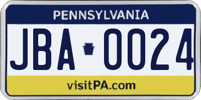 PA license plate JBA0024