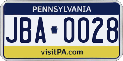 PA license plate JBA0028