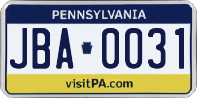 PA license plate JBA0031