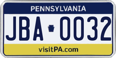 PA license plate JBA0032