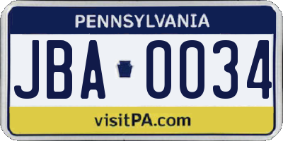 PA license plate JBA0034