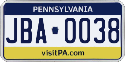 PA license plate JBA0038