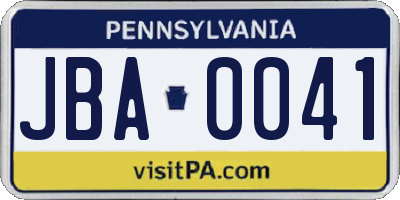 PA license plate JBA0041
