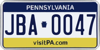 PA license plate JBA0047