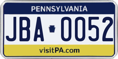 PA license plate JBA0052