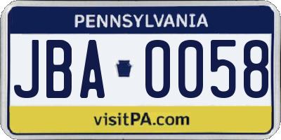 PA license plate JBA0058