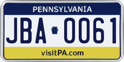 PA license plate JBA0061