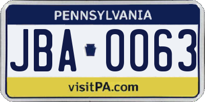 PA license plate JBA0063