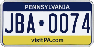 PA license plate JBA0074