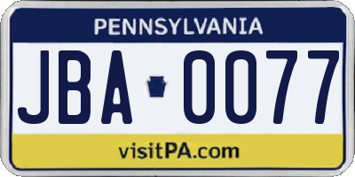 PA license plate JBA0077