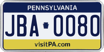 PA license plate JBA0080