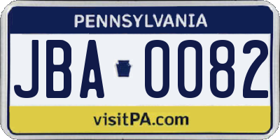 PA license plate JBA0082