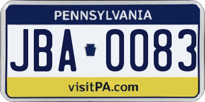 PA license plate JBA0083