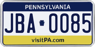 PA license plate JBA0085