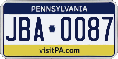 PA license plate JBA0087