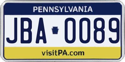 PA license plate JBA0089