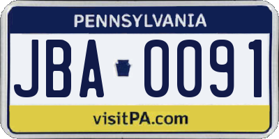 PA license plate JBA0091