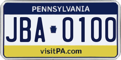 PA license plate JBA0100