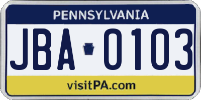 PA license plate JBA0103