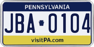 PA license plate JBA0104