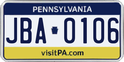 PA license plate JBA0106