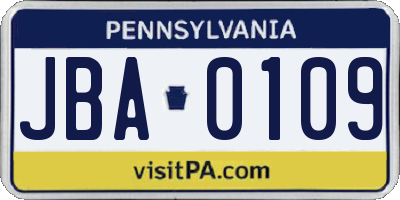 PA license plate JBA0109