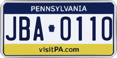 PA license plate JBA0110