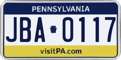 PA license plate JBA0117
