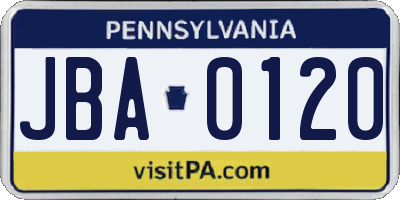 PA license plate JBA0120