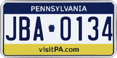 PA license plate JBA0134