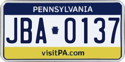 PA license plate JBA0137