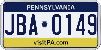 PA license plate JBA0149