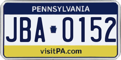 PA license plate JBA0152