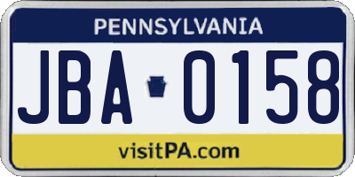 PA license plate JBA0158