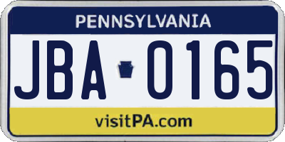 PA license plate JBA0165