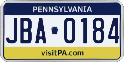 PA license plate JBA0184