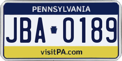 PA license plate JBA0189