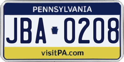 PA license plate JBA0208