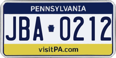 PA license plate JBA0212