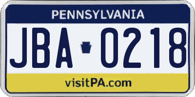 PA license plate JBA0218