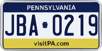 PA license plate JBA0219