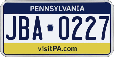 PA license plate JBA0227