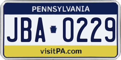 PA license plate JBA0229