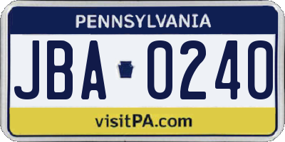PA license plate JBA0240
