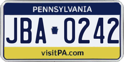 PA license plate JBA0242