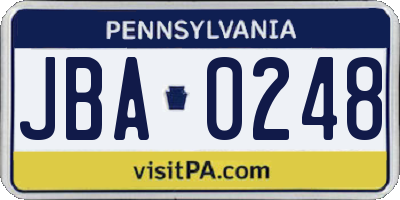 PA license plate JBA0248