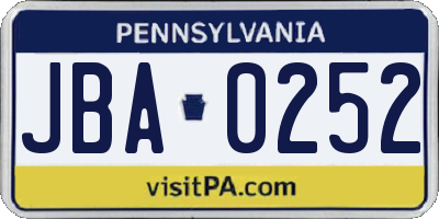 PA license plate JBA0252