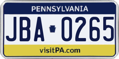 PA license plate JBA0265