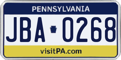 PA license plate JBA0268