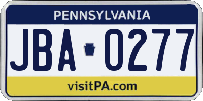 PA license plate JBA0277